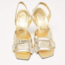 Pre Owned Roger Vivier Two Tone Satin Crystal Embellished Slingback Sandals Size 40