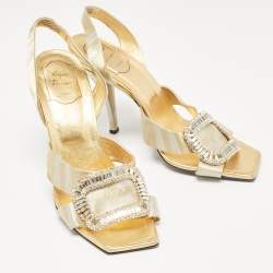 Pre Owned Roger Vivier Two Tone Satin Crystal Embellished Slingback Sandals Size 40