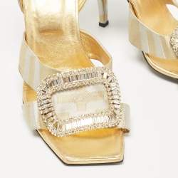 Pre Owned Roger Vivier Two Tone Satin Crystal Embellished Slingback Sandals Size 40