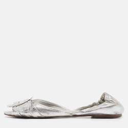 Roger Vivier Silver Leather Open Toe Ballet Flats Size 36