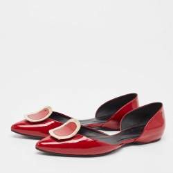 Pre Owned Roger Vivier Red Patent Leather Chips Ballet Flats Size 40