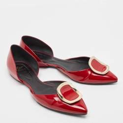 Pre Owned Roger Vivier Red Patent Leather Chips Ballet Flats Size 40