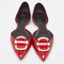 Pre Owned Roger Vivier Red Patent Leather Chips Ballet Flats Size 40