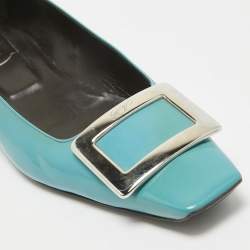 Pre Owned Roger Vivier Blue Patent Trompette Ballet Flats Size 40.5