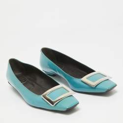 Pre Owned Roger Vivier Blue Patent Trompette Ballet Flats Size 40.5