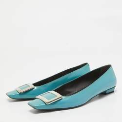 Pre Owned Roger Vivier Blue Patent Trompette Ballet Flats Size 40.5