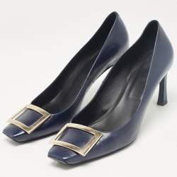 Pre Owned Roger Vivier Navy Blue Leather Trompette Pumps Size 39