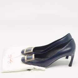 Pre Owned Roger Vivier Navy Blue Leather Trompette Pumps Size 39