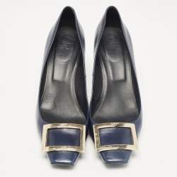 Pre Owned Roger Vivier Navy Blue Leather Trompette Pumps Size 39
