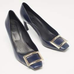 Pre Owned Roger Vivier Navy Blue Leather Trompette Pumps Size 39
