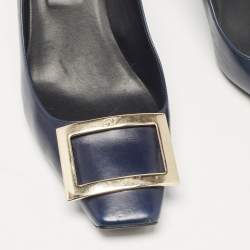 Pre Owned Roger Vivier Navy Blue Leather Trompette Pumps Size 39