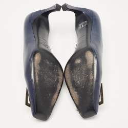 Pre Owned Roger Vivier Navy Blue Leather Trompette Pumps Size 39