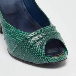Pre Owned Roger Vivier Green Snakeskin Leather Peep Toe Pumps Size 37.5