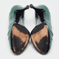 Pre Owned Roger Vivier Green Snakeskin Leather Peep Toe Pumps Size 37.5