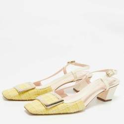 Pre Owned Roger Vivier Yellow Tweed Belle Vivier Slingback Pumps Size 39 