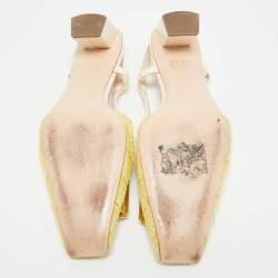 Pre Owned Roger Vivier Yellow Tweed Belle Vivier Slingback Pumps Size 39 