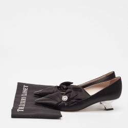 Roger Vivier Black Satin Crystals Embellished Bow Pumps Size 39