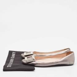 Pre Owned Roger Vivier Silver Leather Gommette Ballet Flats Size 39