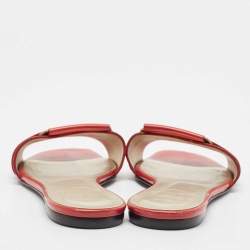 Pre Owned Roger Vivier Red/Gold Patent and Leather Pilgrim De Jour Slide Flats Size 37