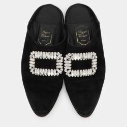 Roger Vivier Black Suede Embellished Mules Size 38.5