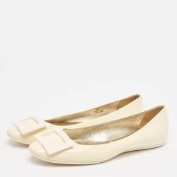 Pre Owned Roger Vivier Cream Patent Leather Ballet Flats Size 40