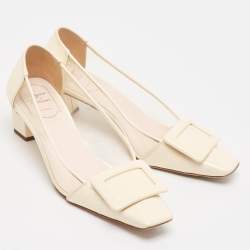 Pre Owned Roger Vivier Cream Patent Leather and PVC Belle Vivier Pumps Size 36