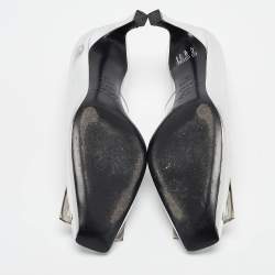 Pre Owned Roger Vivier Silver Leather Trompette Pumps Size 38