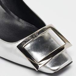 Pre Owned Roger Vivier Silver Leather Trompette Pumps Size 38