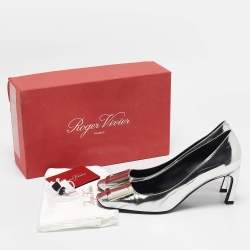 Pre Owned Roger Vivier Silver Leather Trompette Pumps Size 38