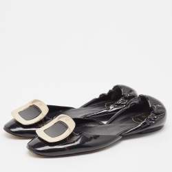 Roger Vivier Black Patent Leather Chip Scrunch Flats Size 39