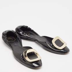 Roger Vivier Black Patent Leather Chip Scrunch Flats Size 39