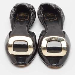 Roger Vivier Black Patent Leather Chip Scrunch Flats Size 39