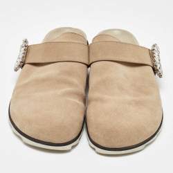 Pre Owned Roger Vivier Beige Suede Slidy Strass Buckle Mules Size 40