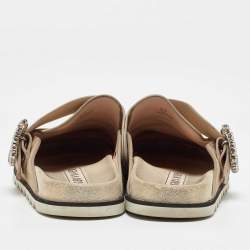 Pre Owned Roger Vivier Beige Suede Slidy Strass Buckle Mules Size 40