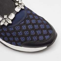 Roger Vivier Blue Leather and Mesh Viv Run Strass Slip On Sneakers Size 38