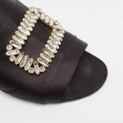 Pre Owned Roger Vivier Black Satin Crystal Embellished Slide Sandals Size 38