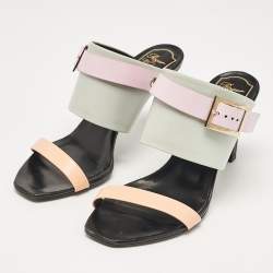 Roger Vivier Multicolor Leather Buckle Slide Sandals Size 38