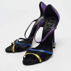 Roger Vivier Metallic/Black Leather and Satin Sandals Size 36