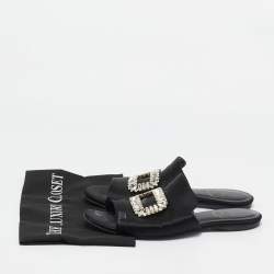 Roger Vivier Black Satin Crystal Embellished Flat Mules Size 40