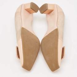 Pre Owned Roger Vivier Beige Patent Leather and Suede Trompette Pumps Size 38