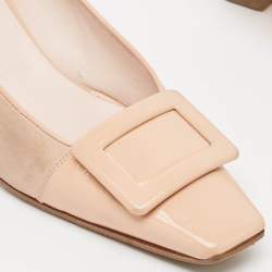 Pre Owned Roger Vivier Beige Patent Leather and Suede Trompette Pumps Size 38