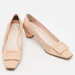 Pre Owned Roger Vivier Beige Patent Leather and Suede Trompette Pumps Size 38