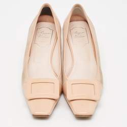 Pre Owned Roger Vivier Beige Patent Leather and Suede Trompette Pumps Size 38