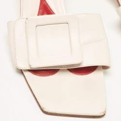 Roger Vivier Cream Leather Buckle Slide Sandals Size 42