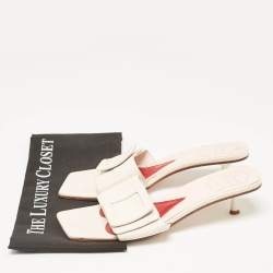 Roger Vivier Cream Leather Buckle Slide Sandals Size 42