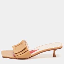 Roger Vivier Brown Leather Covered Buckle Slide Sandals Size 42