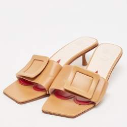 Roger Vivier Brown Leather Covered Buckle Slide Sandals Size 42