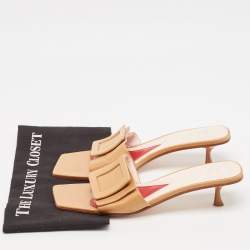 Roger Vivier Brown Leather Covered Buckle Slide Sandals Size 42