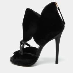 Roger Vivier Black Velvet Cut Out Bow Ankle Booties Size 36