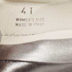 Pre Owned Roger Vivier Silver Leather Sneaky Viv Lace Up Sneakers Size 41